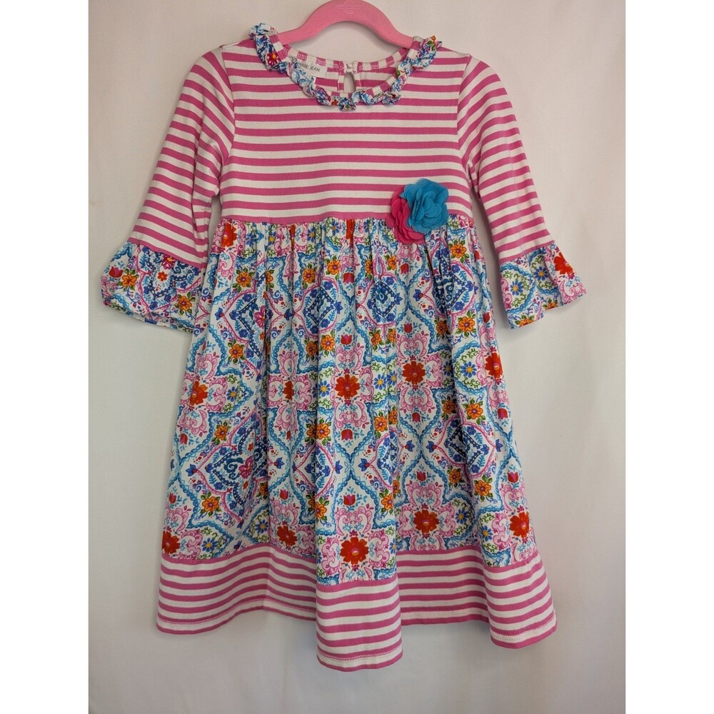 Bonnie Jean Floral/Striped Bell Sleeve Pink/Blue/White Colors Size 6x